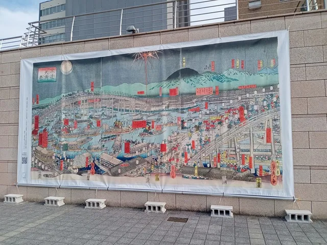 錦絵「浪速天満祭」の巨大タペストリー屋外展示 - 大阪府大阪市中央区