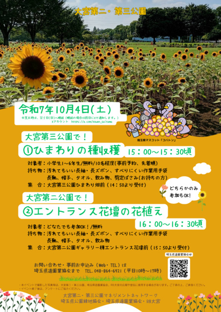 ひまわりの種収穫とエントランス花壇の花植え体験