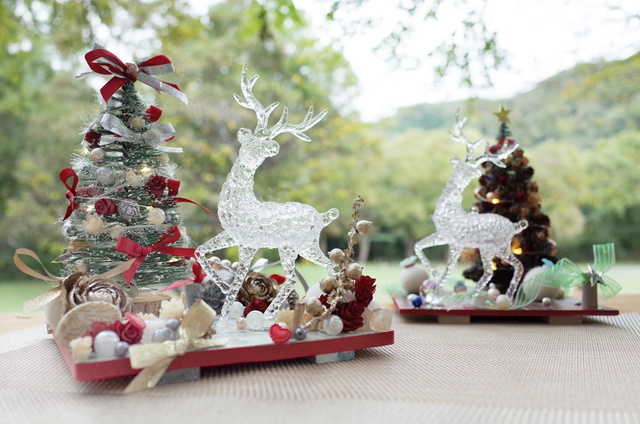 クリスマス限定 木工「ミニチュアツリーとトナカイのジオラマ」