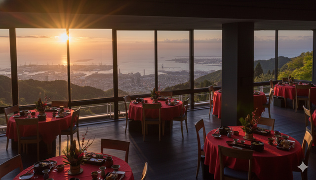 六甲山初日の出会 暖かい店内で最高のご来光をお迎え