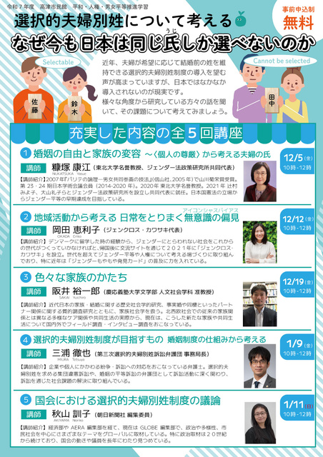 選択的夫婦別姓について考える「なぜ今も日本は同じ氏（うじ）しか選べないのか」